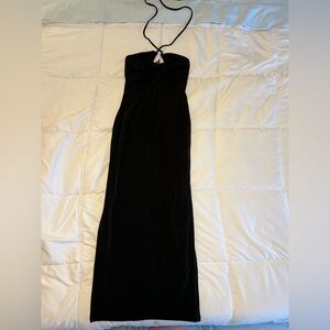 Side Slit Black Halter Evening Dress